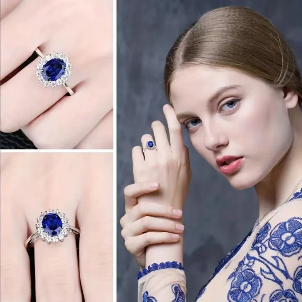 🔅🆕🔅✨S925 Princess Di Kate Middleton Inspired Halo Blue Sapphire Ring✨